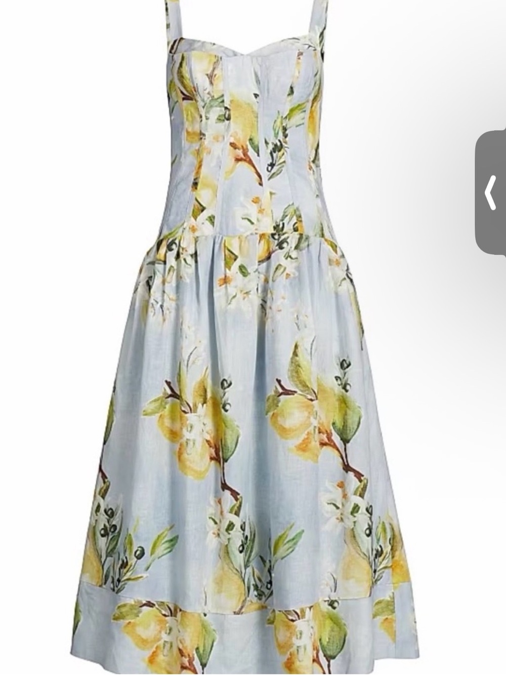 NICHOLAS Light Blue Midi Dress with Yellow Lemon Floral Print